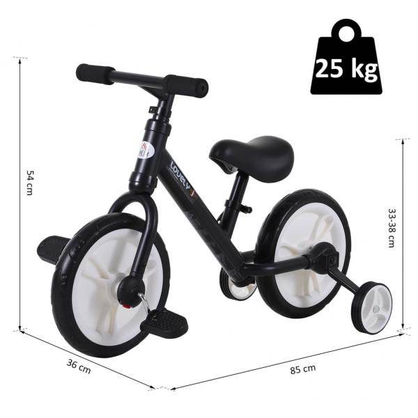 Laufrad Kinderfahrrad Lauflernrad 2-in-1 Stützräder Pedale 2-5 Jahre PP Schwarz