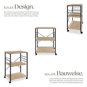 Servierwagen Rugby 65,5x45,5x88,5cm Industrial Holz hell, Eiche Sonoma