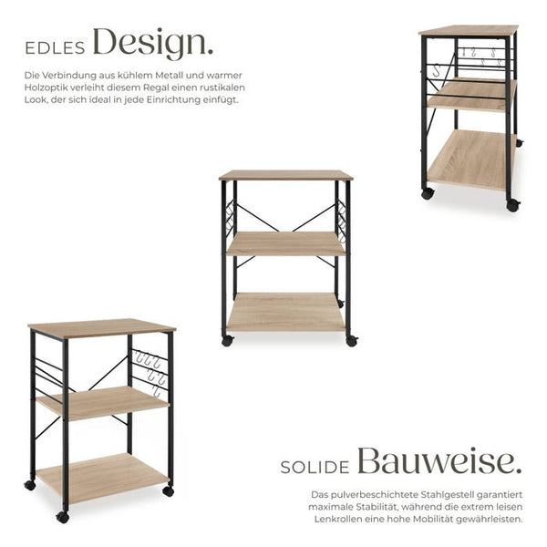 Servierwagen Rugby 65,5x45,5x88,5cm Industrial Holz hell, Eiche Sonoma