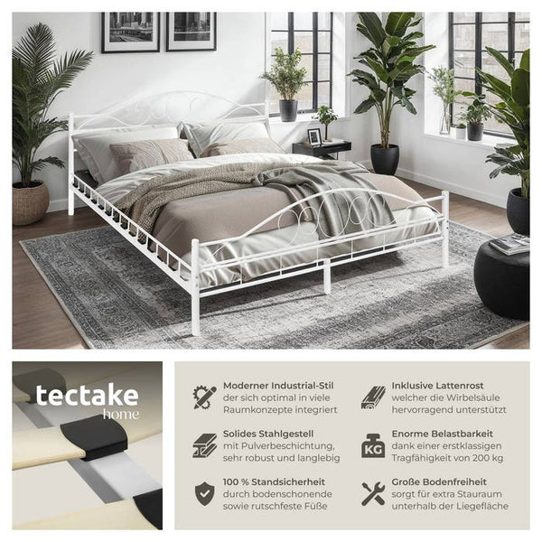 Metallbett mit Lattenrost im romantischen Design weiss/weiss 200 x 180 cm