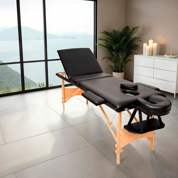 3 Zonen Massageliege-Set Daniel mit Polsterung, Rollen und Holzgestell schwarz