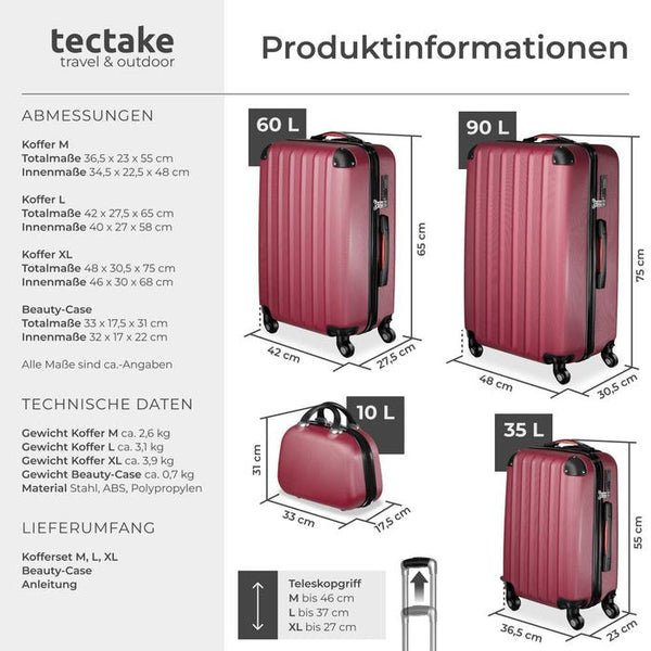 Hartschalenkoffer und Beauty-Case Set 4-tlg. Weinrot