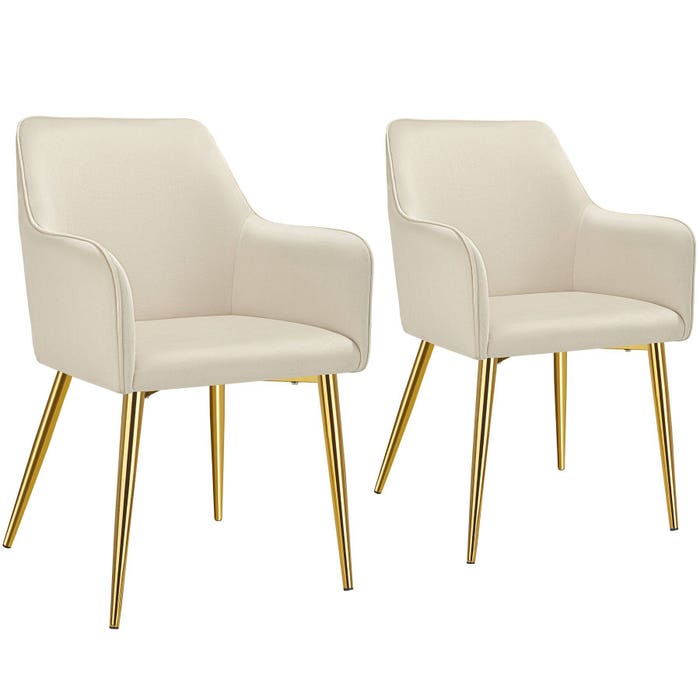 Fauteuil Avane, aspect velours, revêtement beige, lot de 2