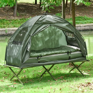Campingbett Set mit Zelt Schlafsack Matratze 4 in 1 faltbar Dunkelgrün