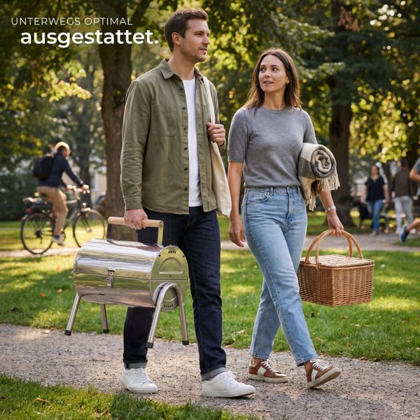 Edelstahlgrill mit 2 Grillflächen und 2 Kohlewannen silber