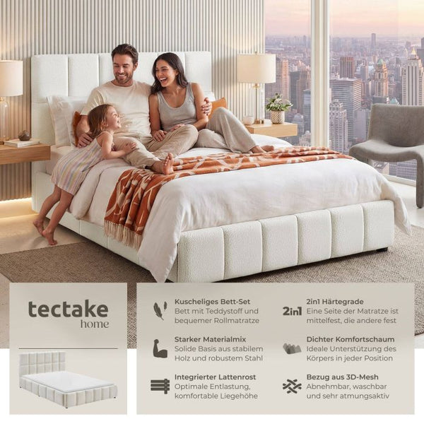 Bettset Polsterbett mit Matratze Teddy creme 140 x 200 cm