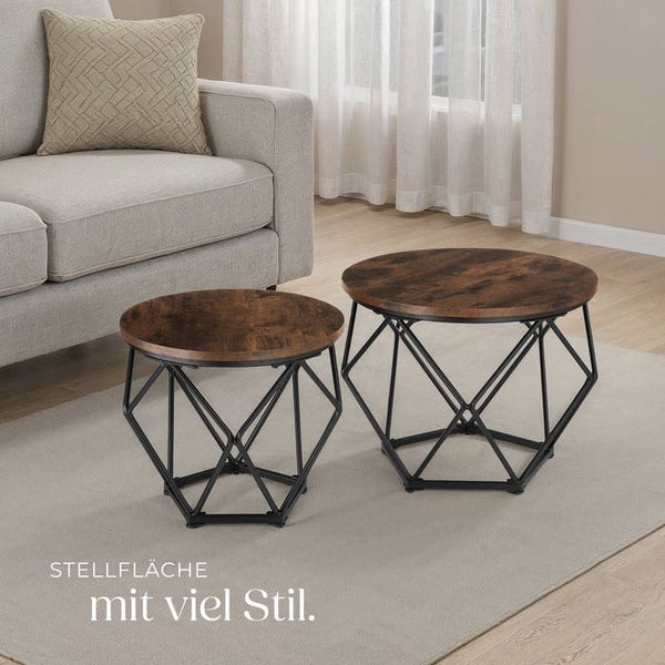 2er Set Couchtisch Benham Industrial Holz dunkel, rustikal