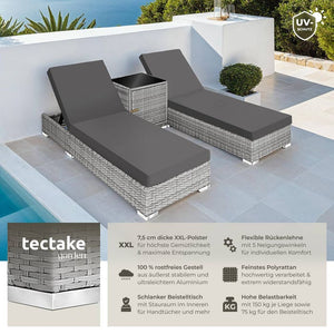 2er Set Aluminium Rattan Sonnenliegen hellgrau