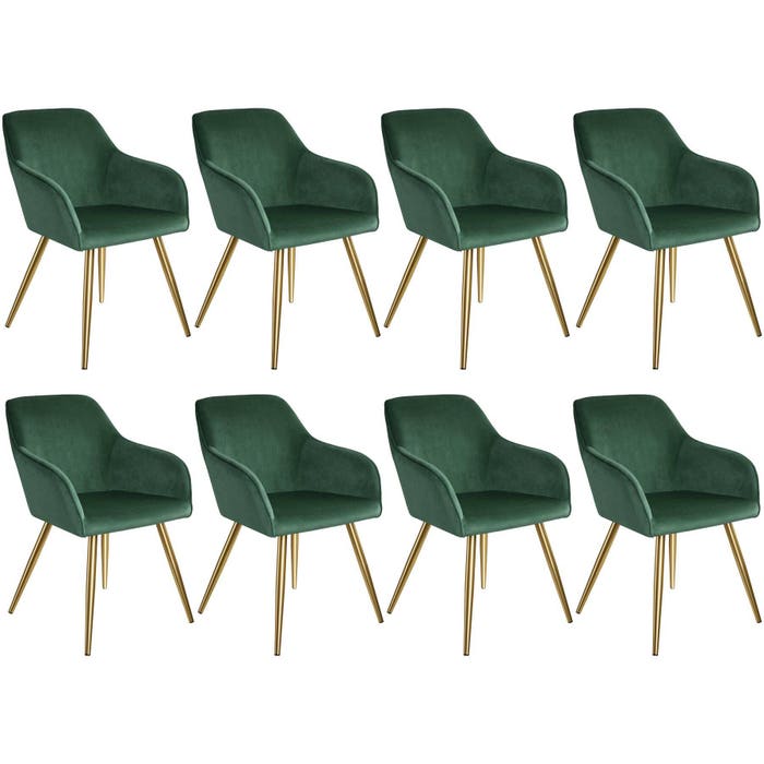Ensemble de 8 chaises Marilyn, aspect velours, vert foncé/doré