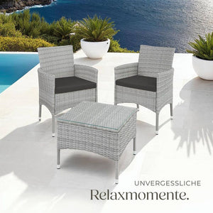 Rattan Gartenset Luzern 2+1 - hellgrau
