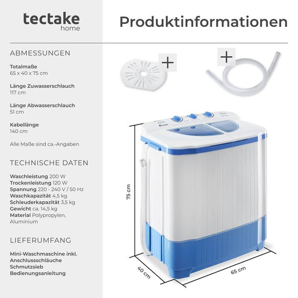 Mini-Waschmaschine 4,5 kg mit Wäscheschleuder 3,5 kg
