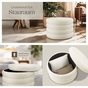 Sitzhocker mit Stauraum Altu XL Bouclé creme-weiß