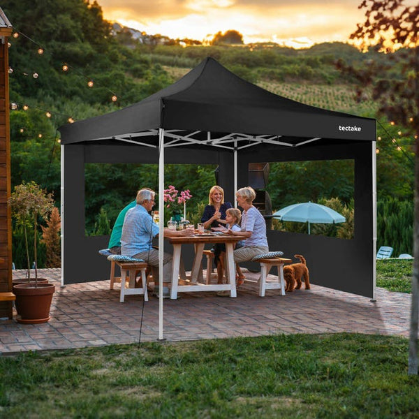 Faltbarer Pavillon 3x3m mit 2 Seitenteilen, schwarz
