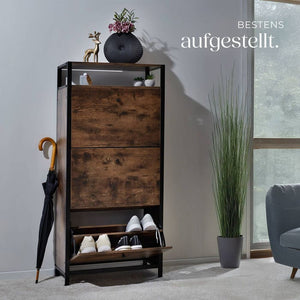 Schuhschrank Braddock Industrial Holz dunkel, rustikal 61 cm