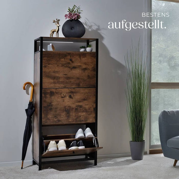 Schuhschrank Braddock Industrial Holz dunkel, rustikal 61 cm