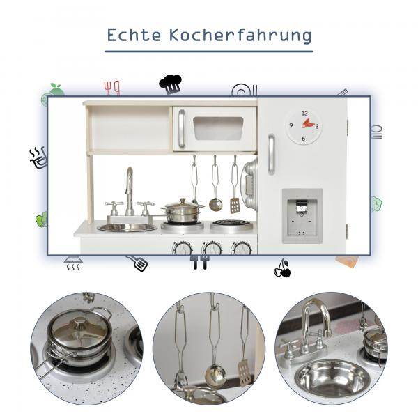 Kinderküche mit viel Zubehör Spielküche Kiefer MDF Weiss