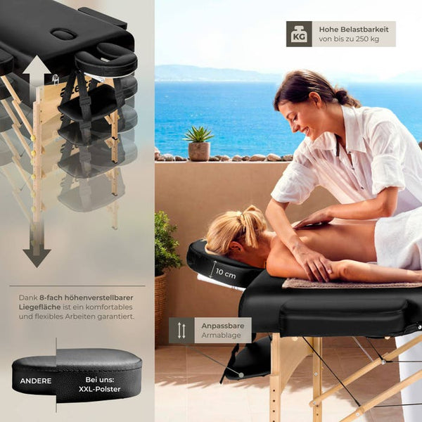 3 Zonen Massageliege-Set schwarz