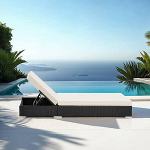 2er Set Aluminium Rattan Sonnenliegen schwarz
