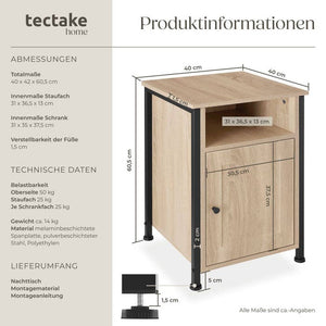 Nachttisch Blackburn 40x42x60,5cm Industrial Holz hell, Eiche Sonoma
