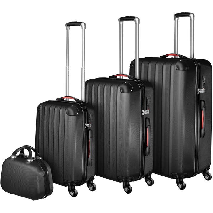 Set valigia rigida e beauty case, 4 pezzi, nero