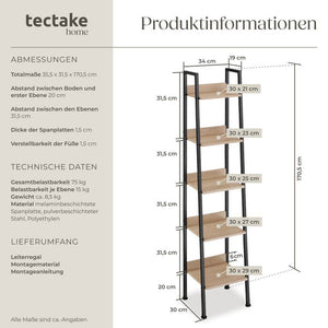 Leiterregal Folkestone Industrial Holz hell, Eiche Sonoma 35,5 x 31,5 x 170,5 cm