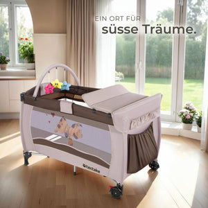 Kinderreisebett Hund + Wickelauflage braun