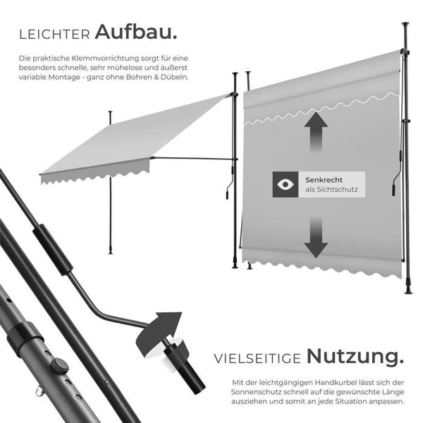 Klemmmarkise hellgrau 250 x 180 cm