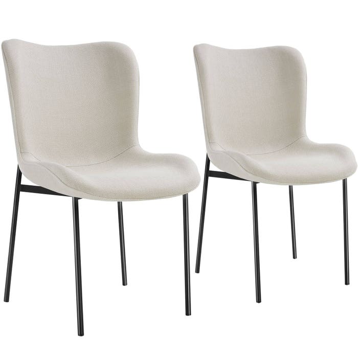 Fauteuil Tessa rembourré, tissu tissé blanc cassé/noir, lot de 2