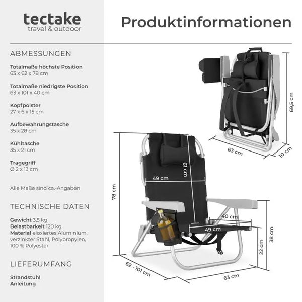 Aluminium Strandstuhl Coral schwarz pro Stück