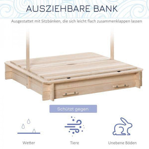 Sandkasten Sandkiste aus Holz mit Dach abnehmbar Rücklehnen verstellbar Tannenholz Natur
