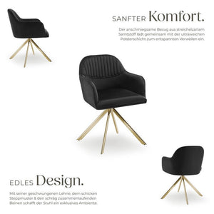 Samt-Drehstuhl Lona schwarz/gold 4er Set