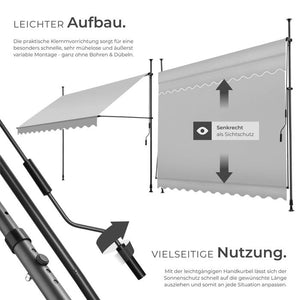 Klemmmarkise hellgrau 300 x 180 cm