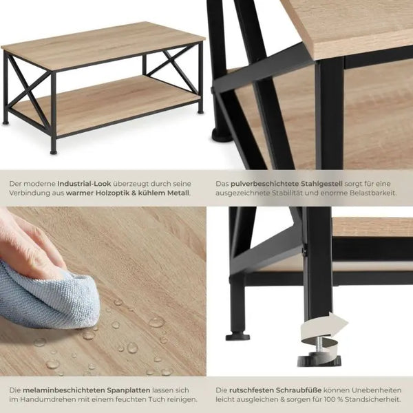 Couchtisch Pittsburgh Industrial Holz hell, Eiche Sonoma