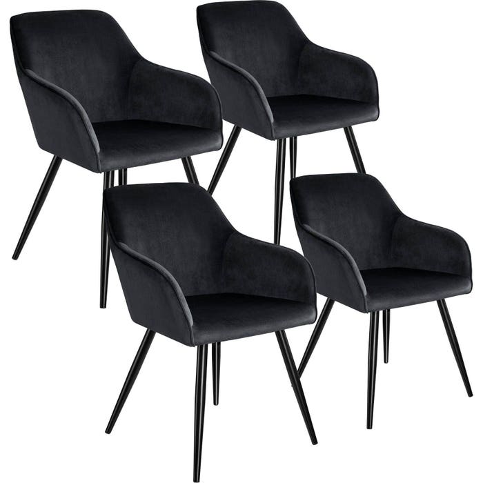 Ensemble de 4 chaises Marilyn, aspect velours, noires
