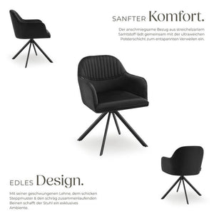 Samt-Drehstuhl Lona schwarz/schwarz 6er Set