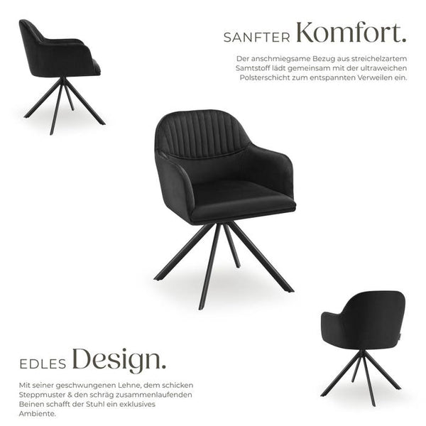 Samt-Drehstuhl Lona schwarz/schwarz 6er Set