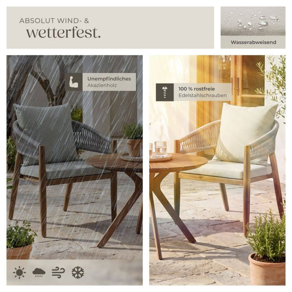3-teiliges Gartenset Tisch und 2 Stühle Akazienholz greige
