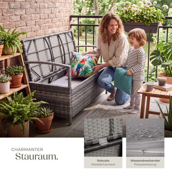 Rattan-Gartenbank Vecchia 2-Sitzer mit Stauraum grau