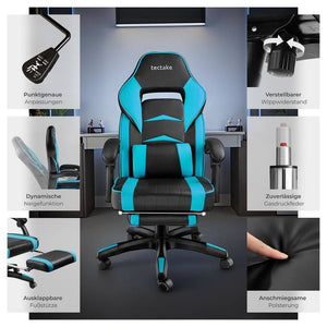 Racing office chair Comodo with footrest, black/azure