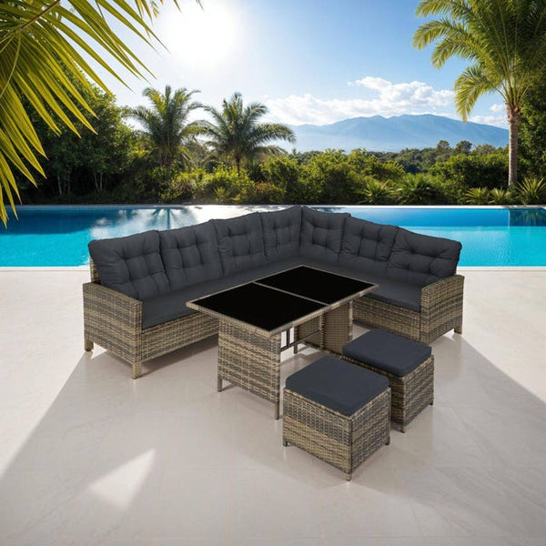 Rattan Lounge Barletta natur/dunkelgrau