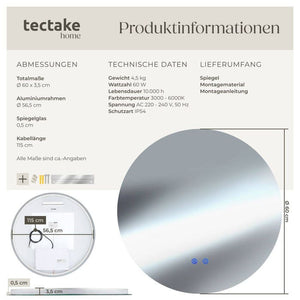 Runder LED Badezimmerspiegel Aurora 60 cm