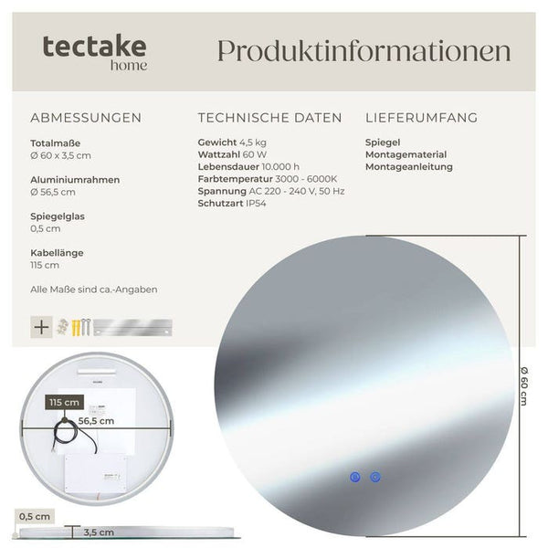Runder LED Badezimmerspiegel Aurora 60 cm