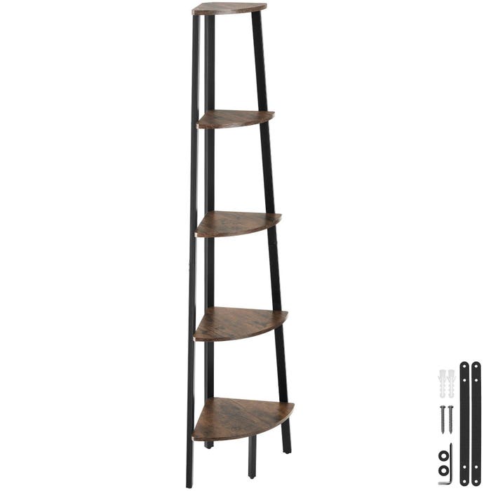 Mensola angolare Portland, 34x34x158,5cm, stile industriale, marrone scuro 