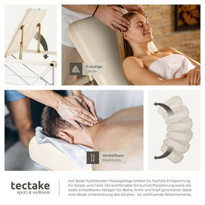 3 Zonen Massageliege mit 5cm Polsterung, Rollen und Aluminiumgestell beige