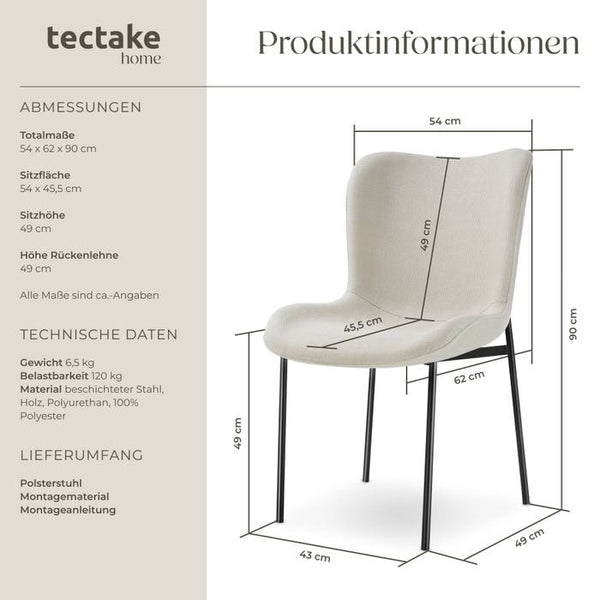 Polsterstuhl Tessa Webstoff off white/schwarz pro Stück
