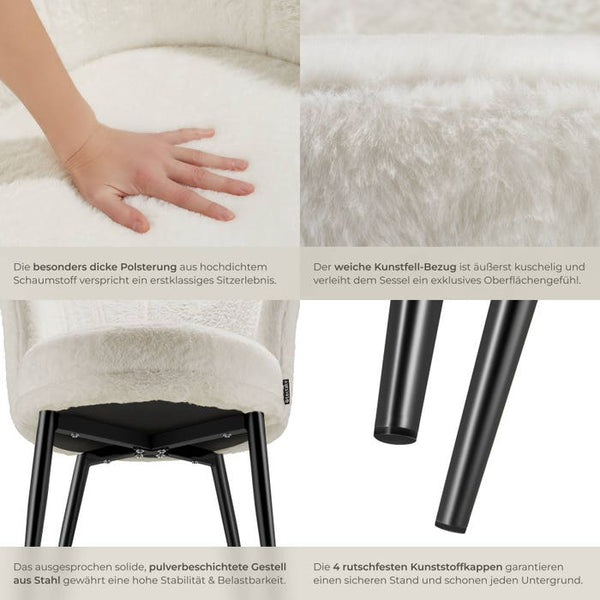 Sessel Stella Kunstfell creme/schwarz