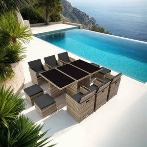 Aluminium Rattan Sitzgruppe New York 6+4+1, natur