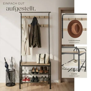 Garderobe Wichita mit Sitzbank Industrial Holz hell, Eiche Sonoma 73,5 x 36 x 184 cm