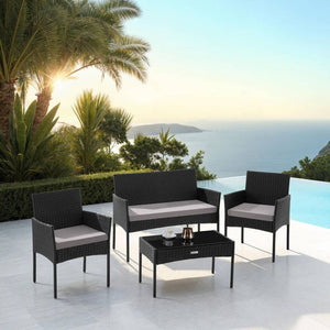 Rattan Gartenset Palese schwarz