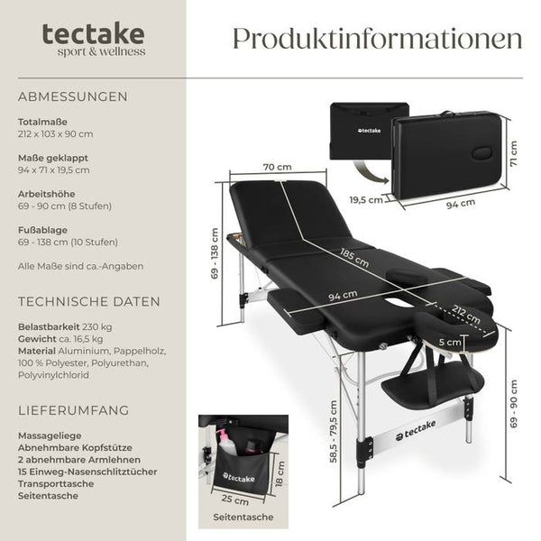 3 Zonen Massageliege Phuket schwarz